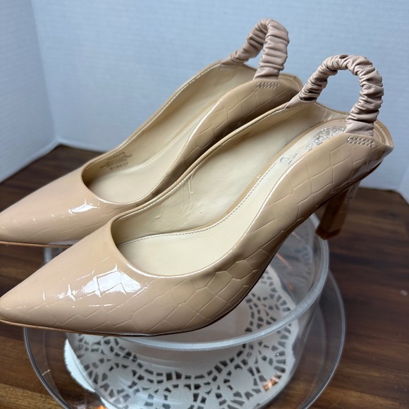 Vince Camuto Restia Beige Croc Embossed Patent Leather Slingback Pumps Heel 6.5M - Picture 5 of 12